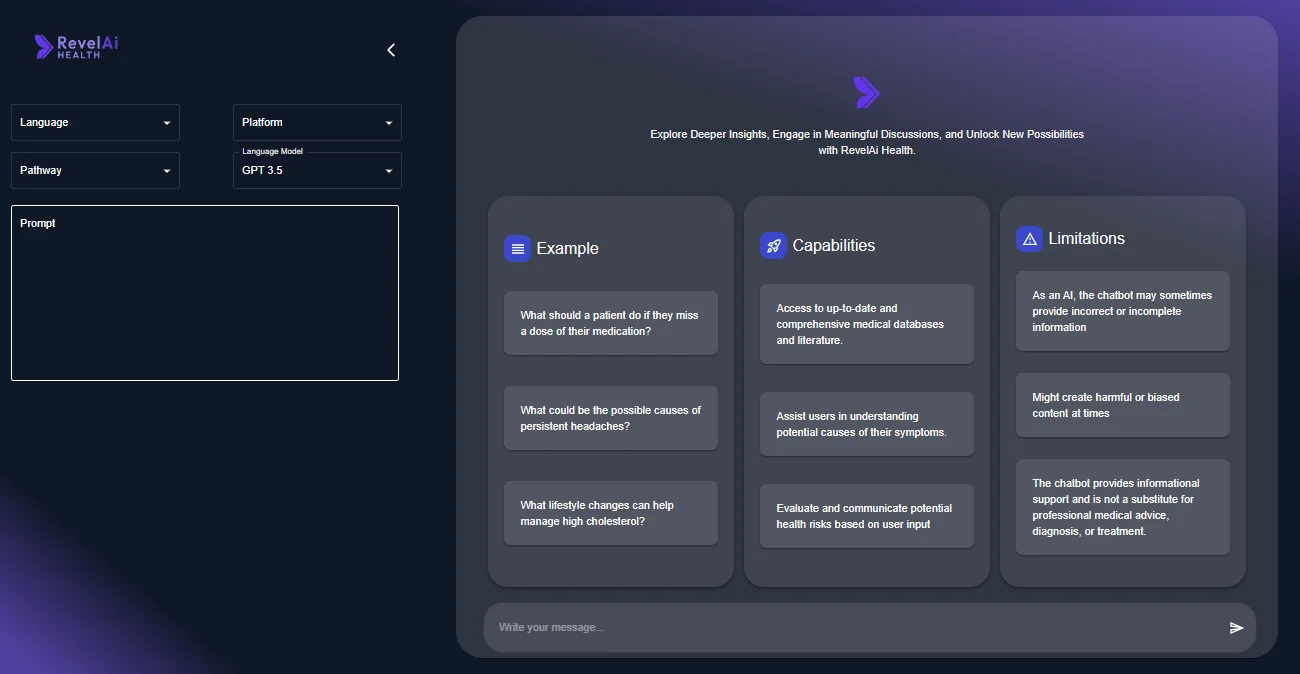 RevelAi Health ChatBot screenshot 1